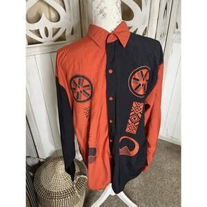 Vintage Le Paco Jeans Men's Orange Black Colorblock Button Up Size Large